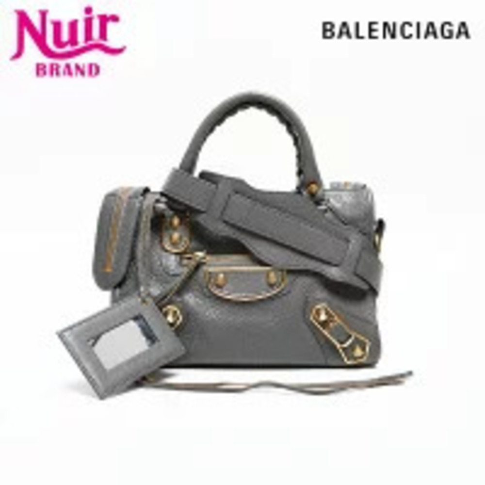 Balenciaga Leather Metallic City Shoulder Bag Gray